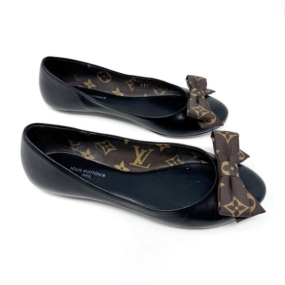 LOUIS VUITTON Popi Brown Leather Ballet Flats with Monogram Bow Size 36 US 6 - Picture 4 of 12